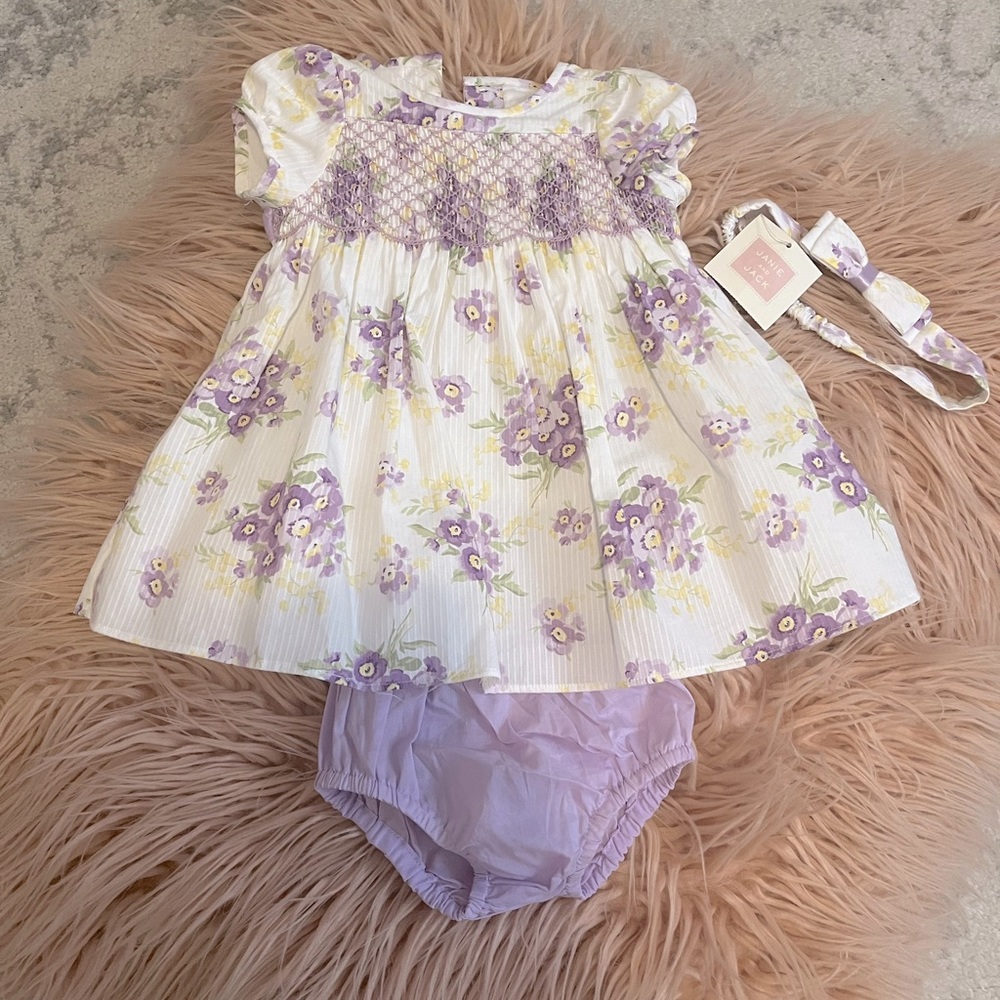 Janie and Jack Floral Dress/Bloomers/Headband - SZ 0-3 Months